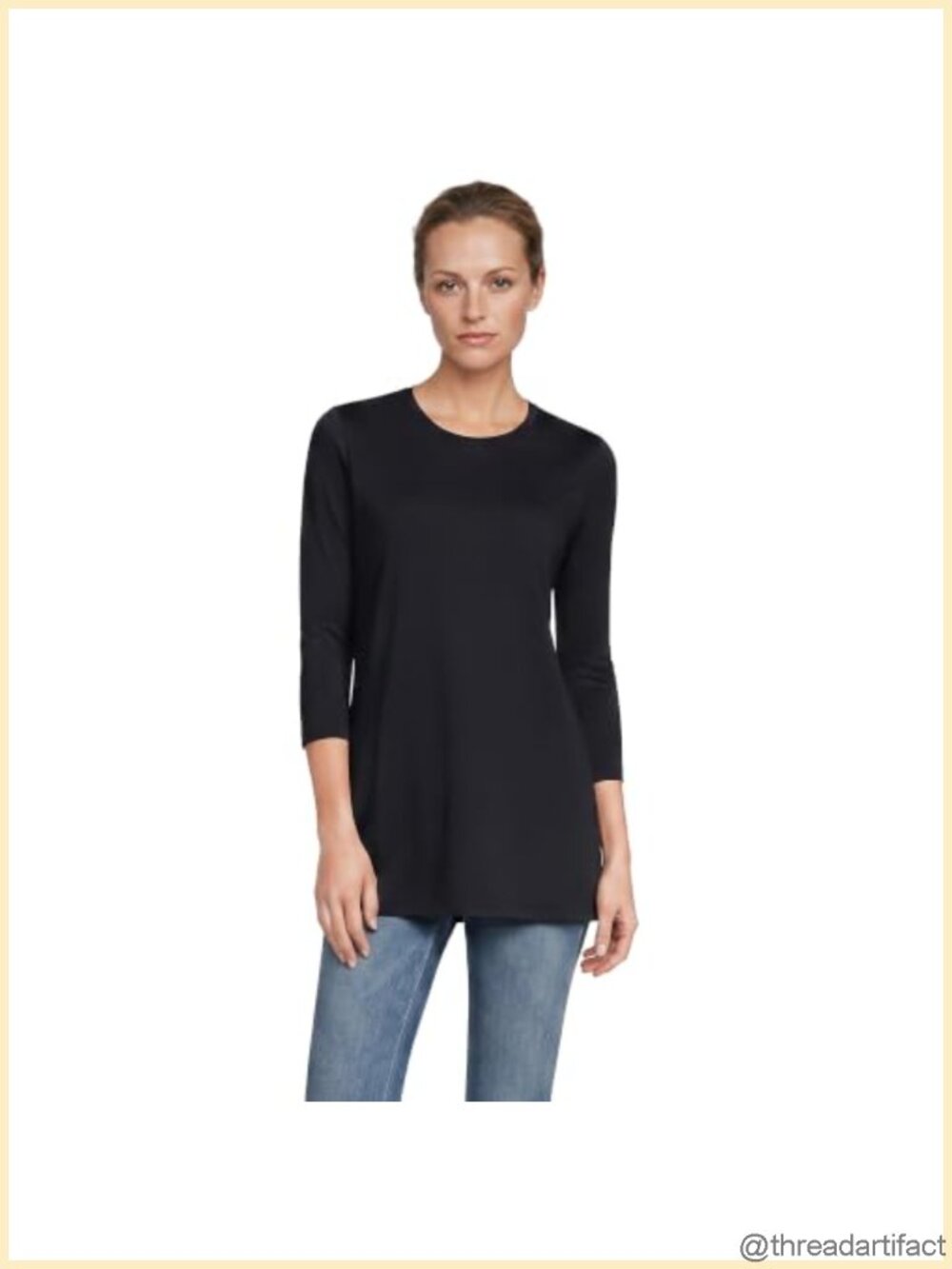 Supima Cotton Crewneck Tunic 3/4 Sleeve Relaxed Fit